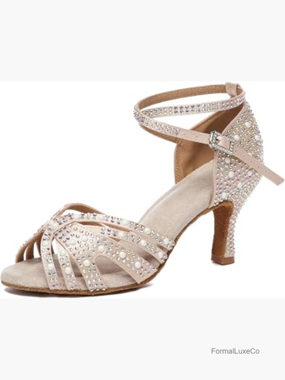 Rhinestone High Heel Dance Shoes Satin Latin Sandals